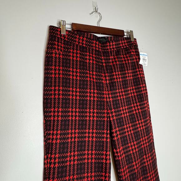 Sanctuary Pull-On Straight Leg Pants Red Plaid Stretch Cotton Women L NWT - Picture 3 of 7